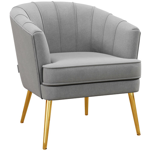 Modern Fabric Armchair, Gold Metal Legs, Living Room, Bedroom, Grey