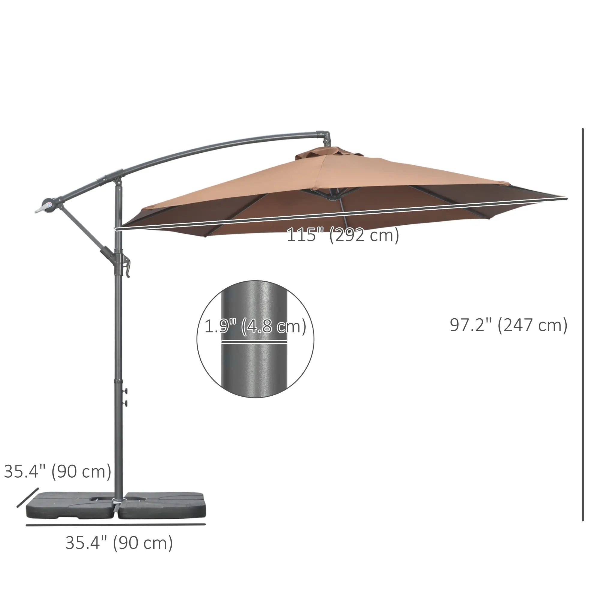 9.6ft Offset Patio Umbrella, Hanging Parasol, Crank, Base Cantilever Umbrellas at Gallery Canada