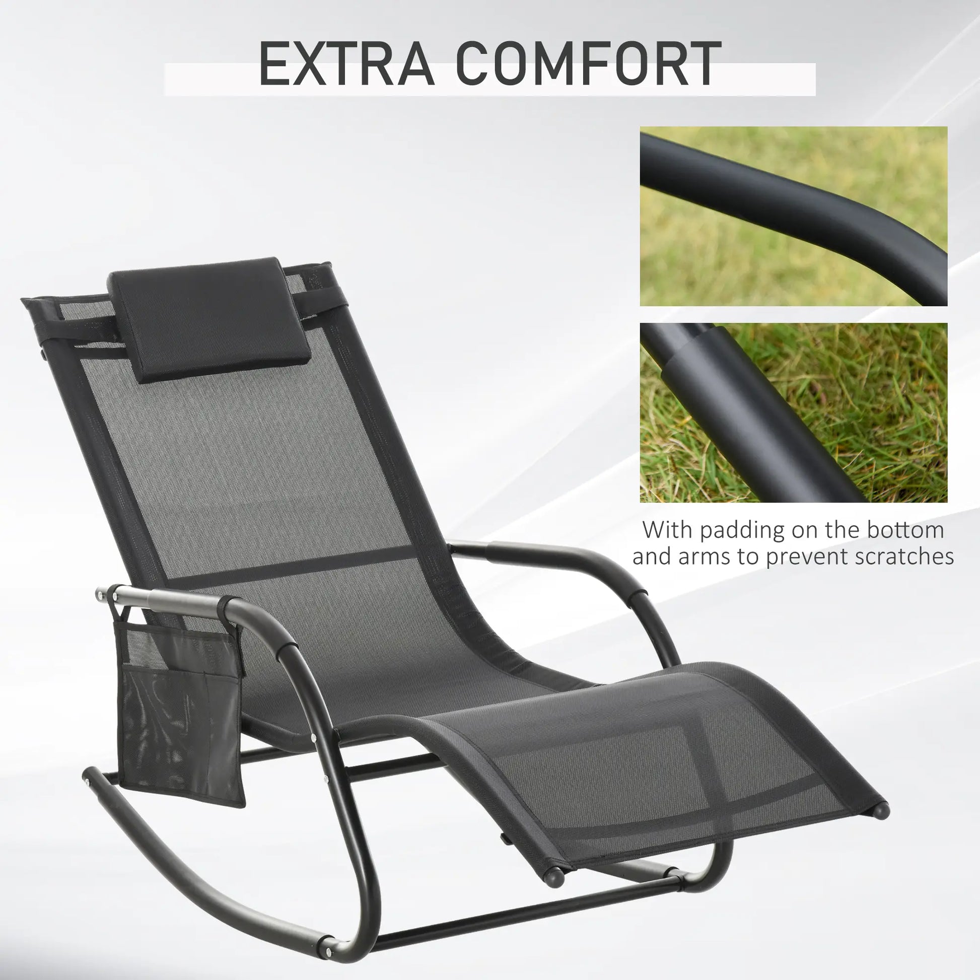 Outdoor Mesh Rocking Chair, with Removable Headrest, Side Pocket, Black Outdoor Rocking Chairs at Gallery Canada