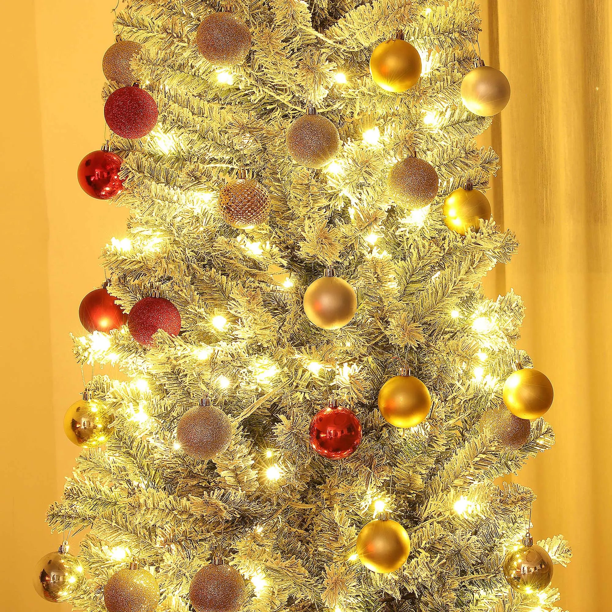 6ft Prelit Pencil Christmas Tree, Flocked, Dual Color LEDs, 429 Tips, Color Pre Lit Christmas Trees at Gallery Canada