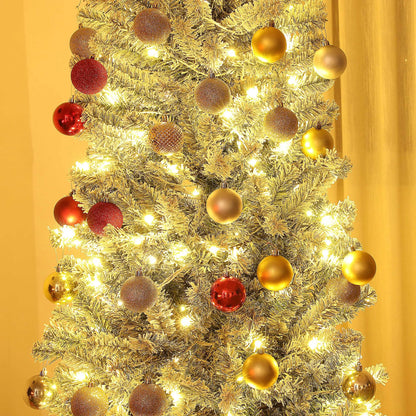 6ft Prelit Pencil Christmas Tree, Flocked, Dual Color LEDs, 429 Tips, Color Pre Lit Christmas Trees at Gallery Canada