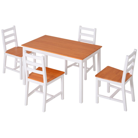 Dining Table Set for 4, 5 Piece Pine Wood Kitchen Table with High Back Chairs, White and Natural Wood - Gallery Canada