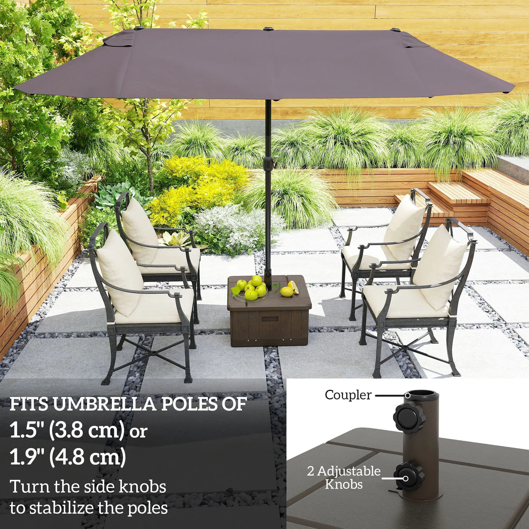 Outdoor Umbrella Base with Wheels, End Table, Flower Box, 176 lbs., Brown Umbrella Bases at Gallery Canada