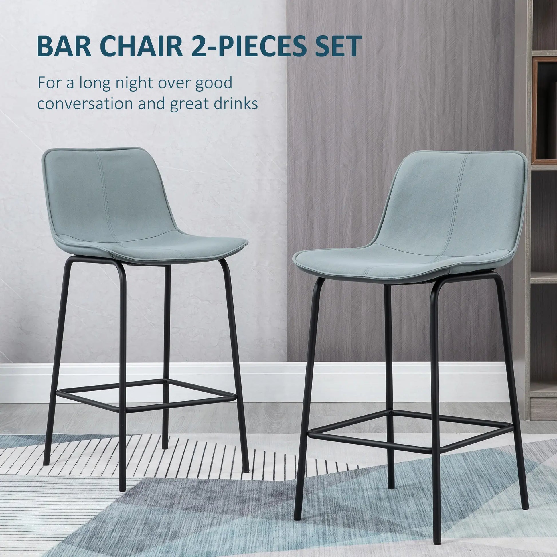 Bar Stools Set of 2, Upholstered Counter Height Bar Chairs, Kitchen Stools with Steel Legs Bar Stools at Gallery Canada