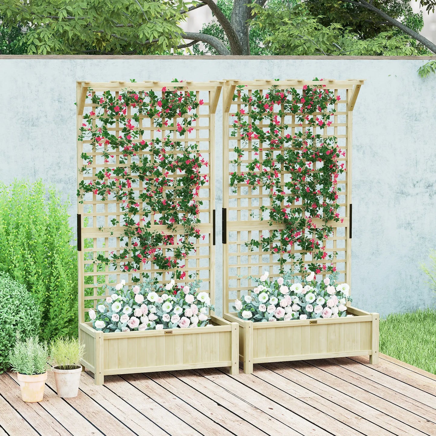 Wood Planter With Trellis For Climbing Plants, Raised Garden Bed Wooden Planter Boxes at Gallery Canada