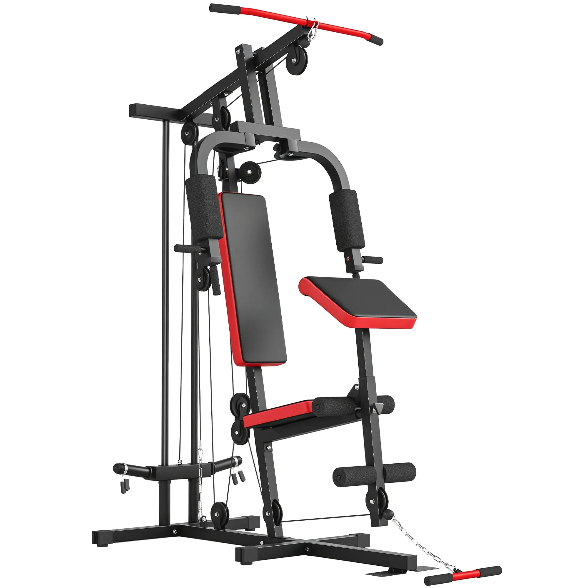 Home Gym Equipment, Multifunctional Weight Machine with Pulley System for Full Body Strength Training, Black Power Towers Black, Red at Gallery Canada