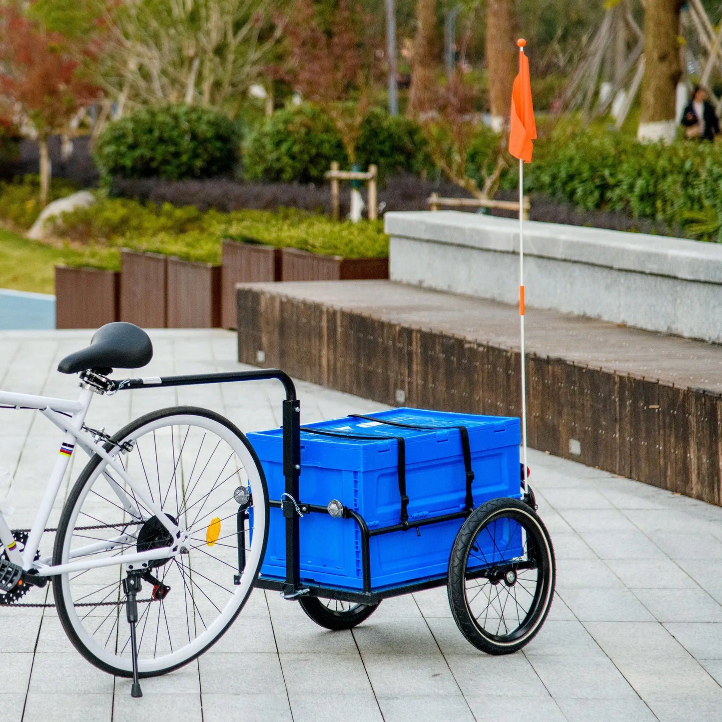 Steel Bike Trailer, Foldable Storage Box, Safe Reflectors, Max Load 88LBS, Blue