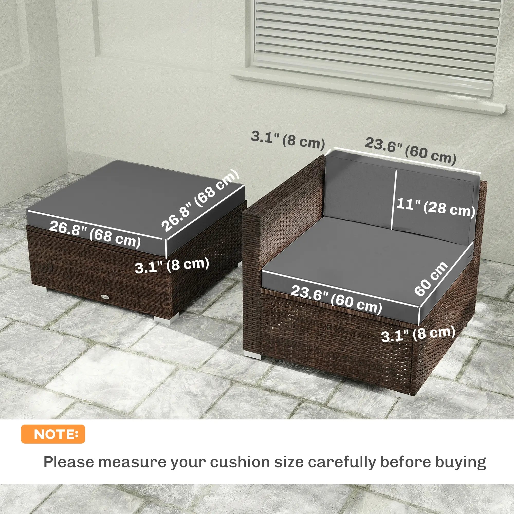Water-Repellent Outdoor Loveseat Cushion, 23.6