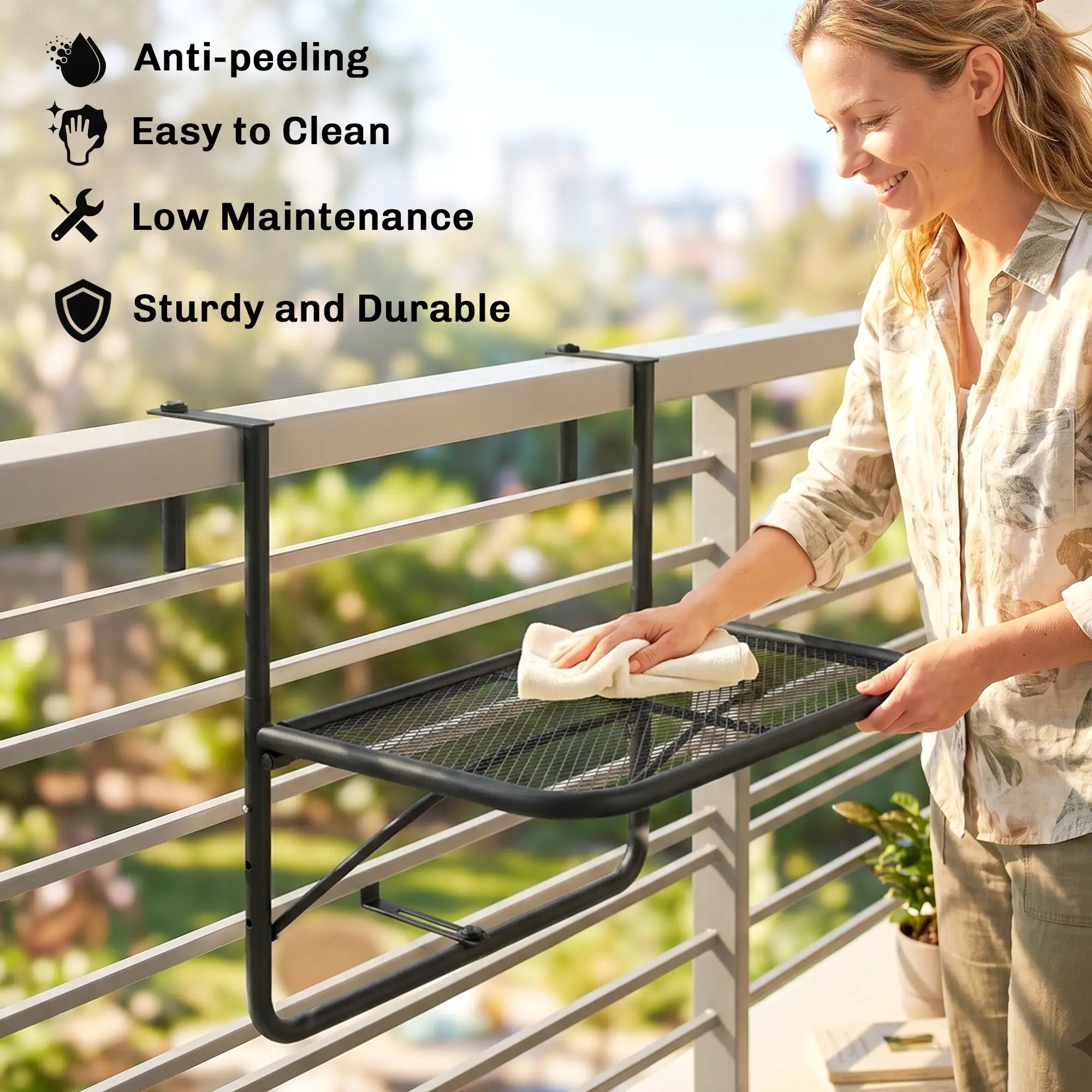 Adjustable Balcony Hanging Table, Metal Wall Desk, Outdoor Flower Stand, Black Balcony Table Hanging at Gallery Canada
