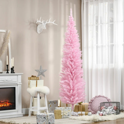 7' Slim Artificial Christmas Tree, Realistic Branches, Sturdy Metal Stand, Pink Pencil Christmas Trees at Gallery Canada