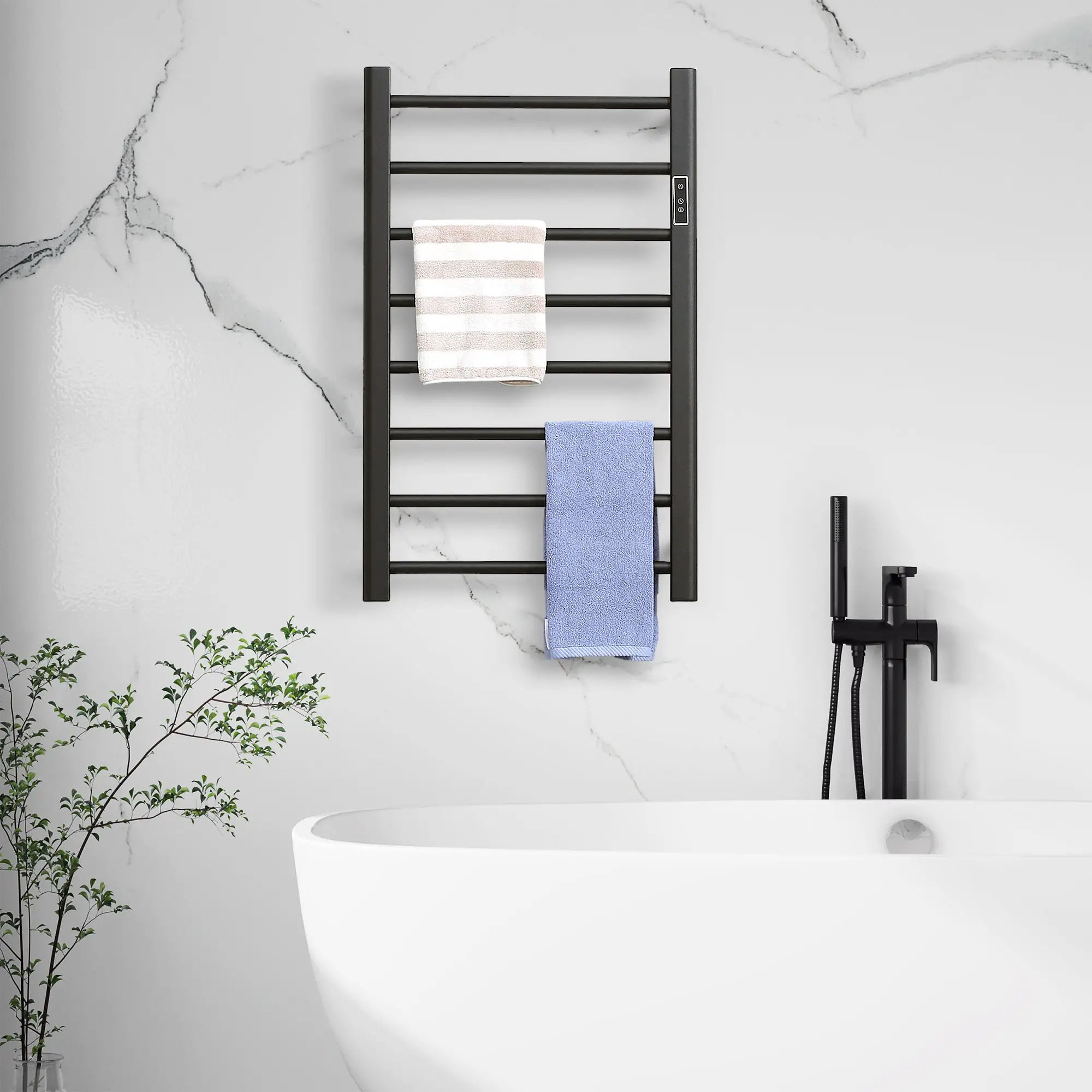 8-Bar Heated Towel Warmer, Wall Mounted, Adjustable Temperature, Black Bath Accessories at Gallery Canada