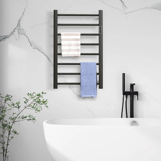 8-Bar Heated Towel Warmer, Wall Mounted, Adjustable Temperature, Black Bath Accessories Black at Gallery Canada