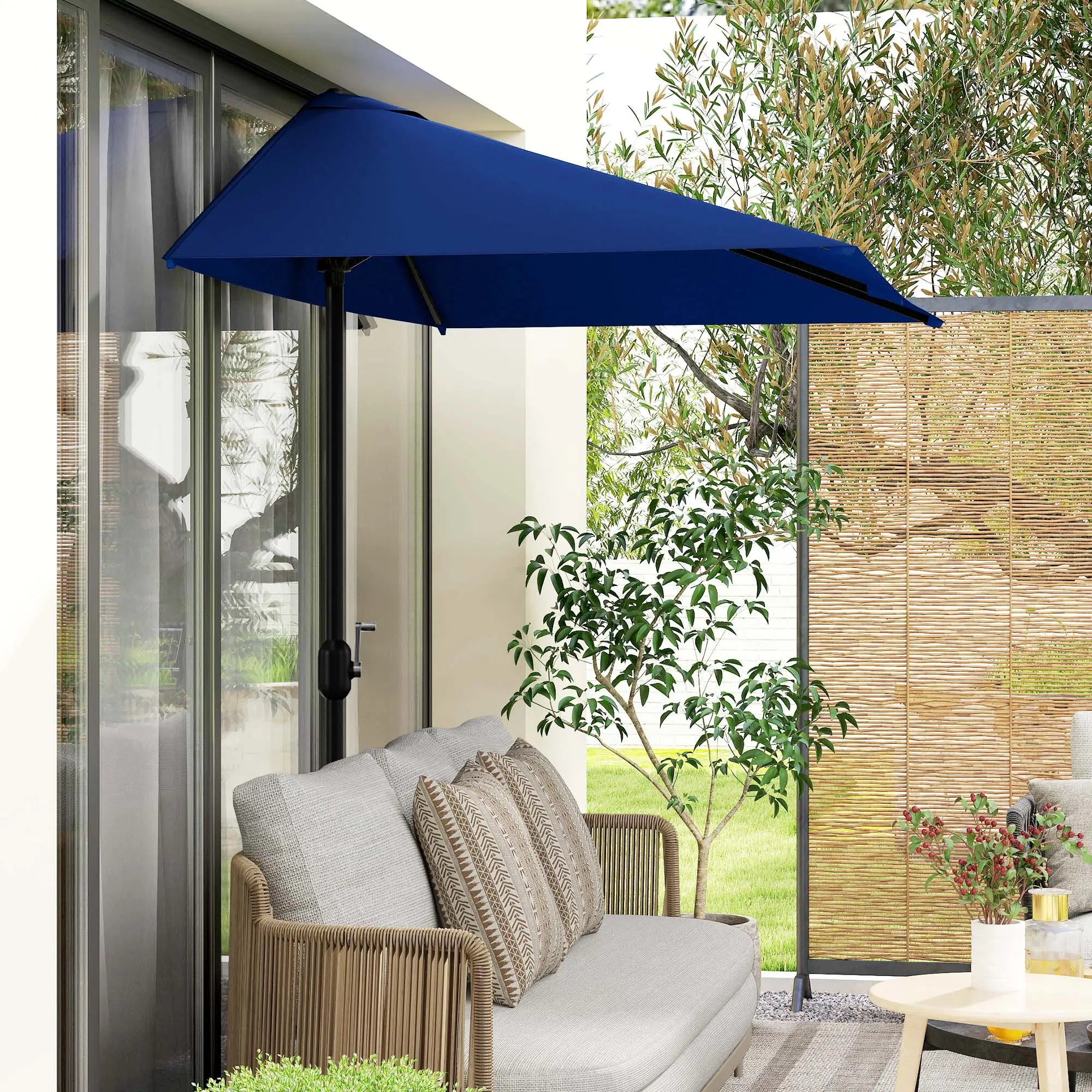 8ft Half Round Umbrella, Outdoor Balcony Parasol, Garden Sun Shade Half Round Umbrellas at Gallery Canada
