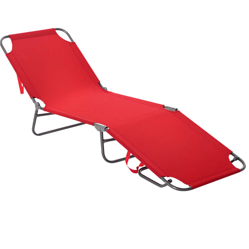 Folding Outdoor Lounge Chair, Portable Reclining Beach Lounger, Breathable Mesh, Red