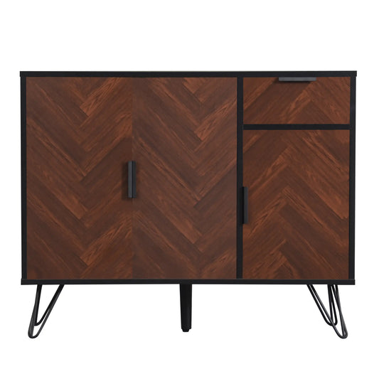 Storage Cabinet with Drawer, Adjustable Shelves, 35.5" L x 11.5" W x 28.5" H, Black+Wood Storage Cabinets Black, Wood at Gallery Canada