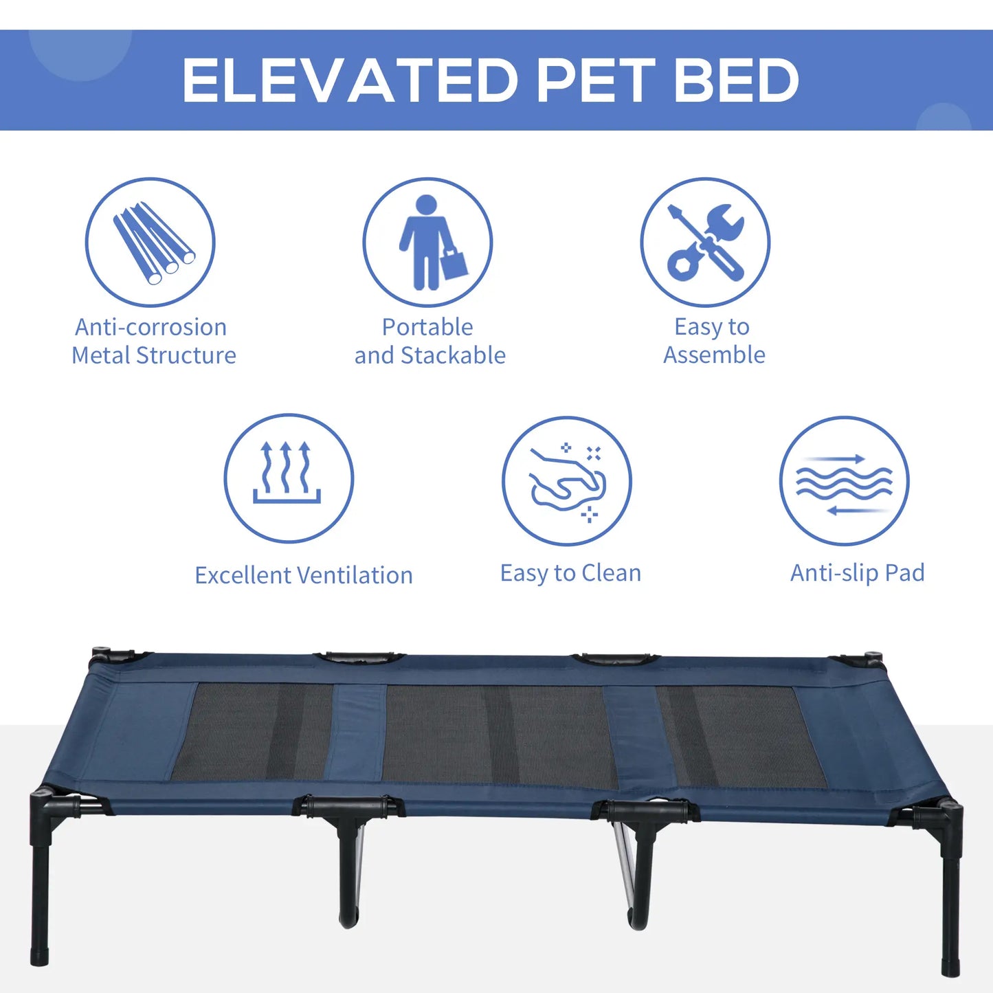 48" X 36" X 9" Elevated Pet Bed with Carrying Bag, Dark Blue Elevated Dog Beds at Gallery Canada