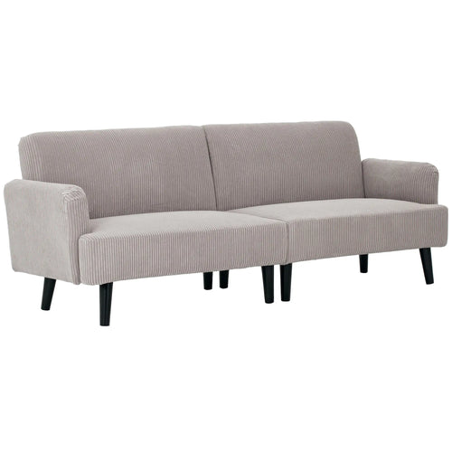 Modern 3 Seater Sofa, Corduroy Loveseat, Rubberwood Legs, Beige