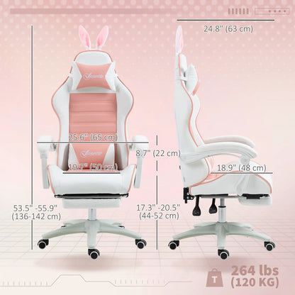 Racing Gamer Chair, PU Leather with Footrest, Headrest, Lumbar Support, Pink Video Game Chairs at Gallery Canada