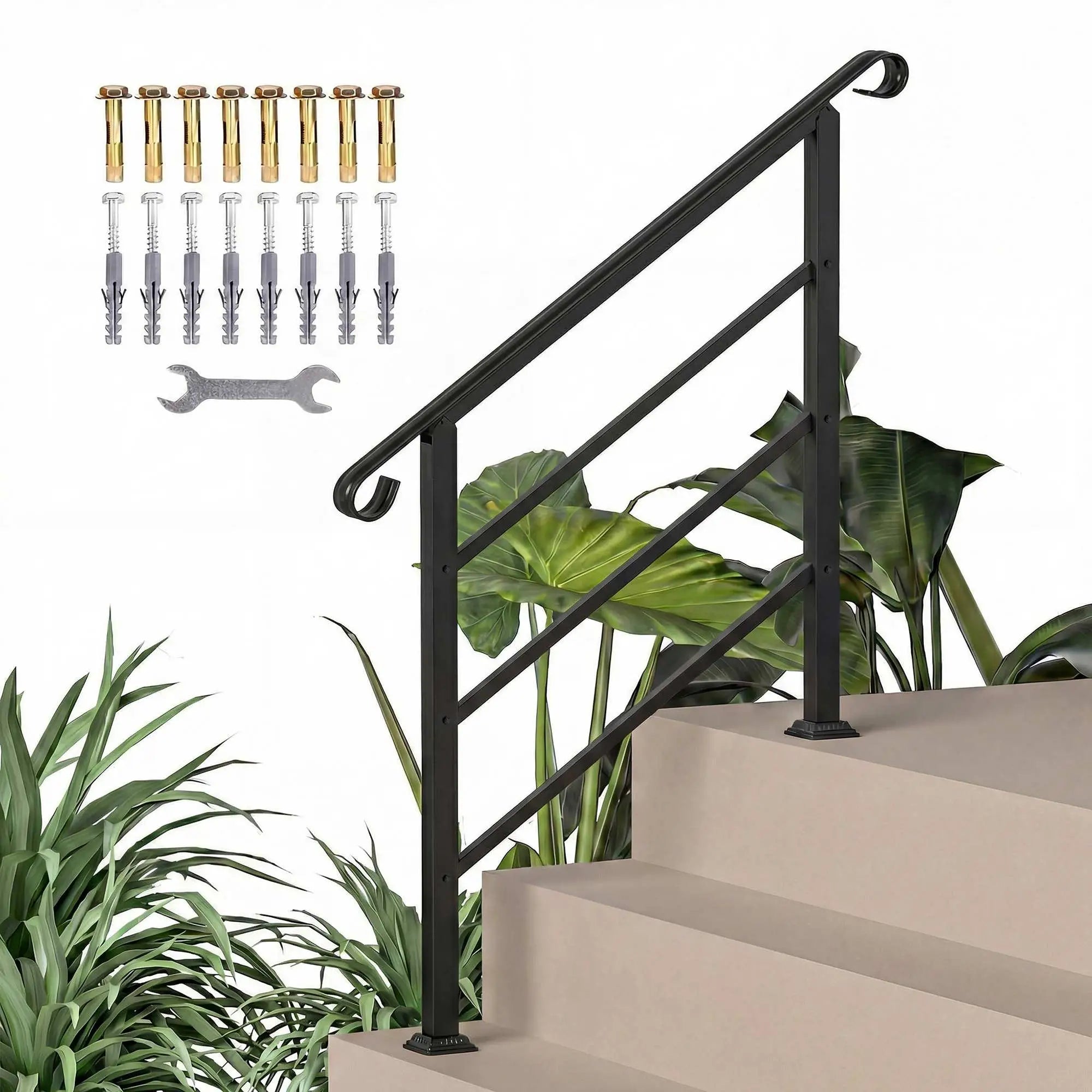 Adjustable Outdoor Stair Railing, 2 to 3 Steps, Black Garden Decor at Gallery Canada