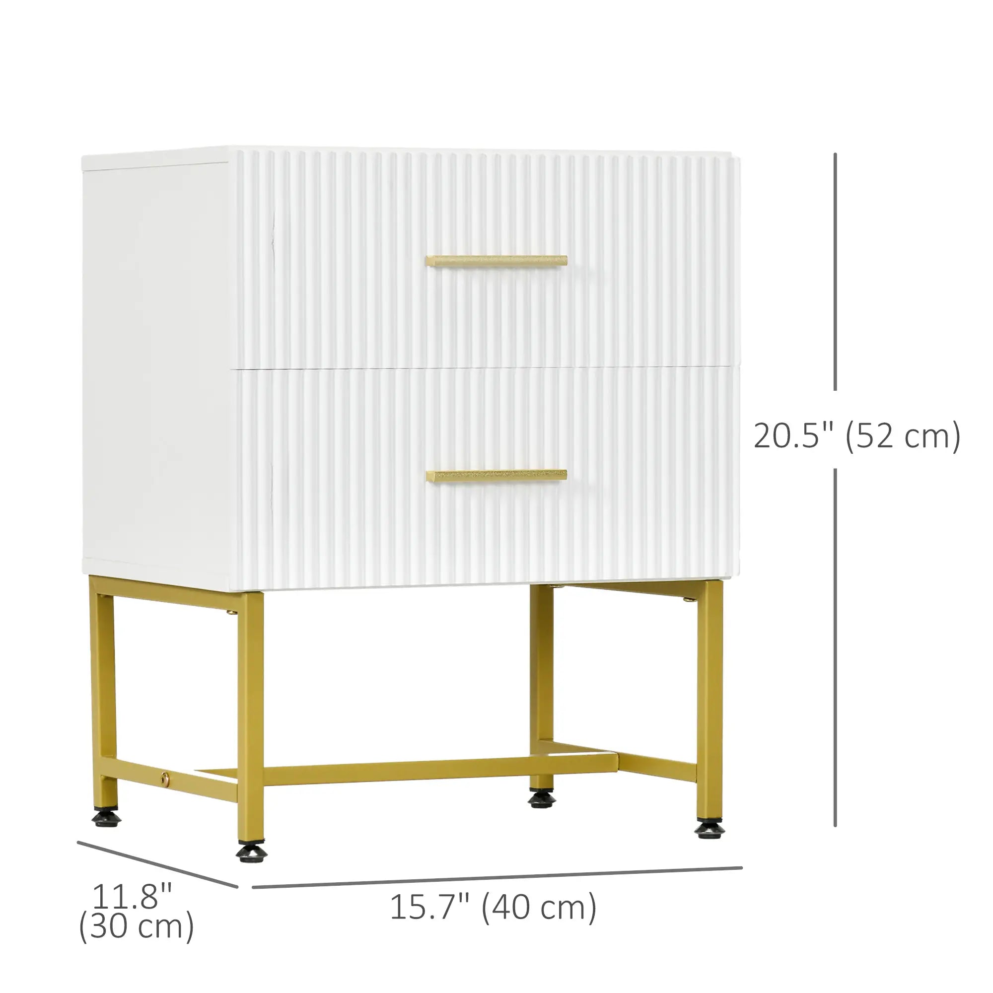 2 Nightstands with Storage, Modern Bedside Tables, 2 Fluted Drawers, Gold Legs, White Bedside Tables at Gallery Canada