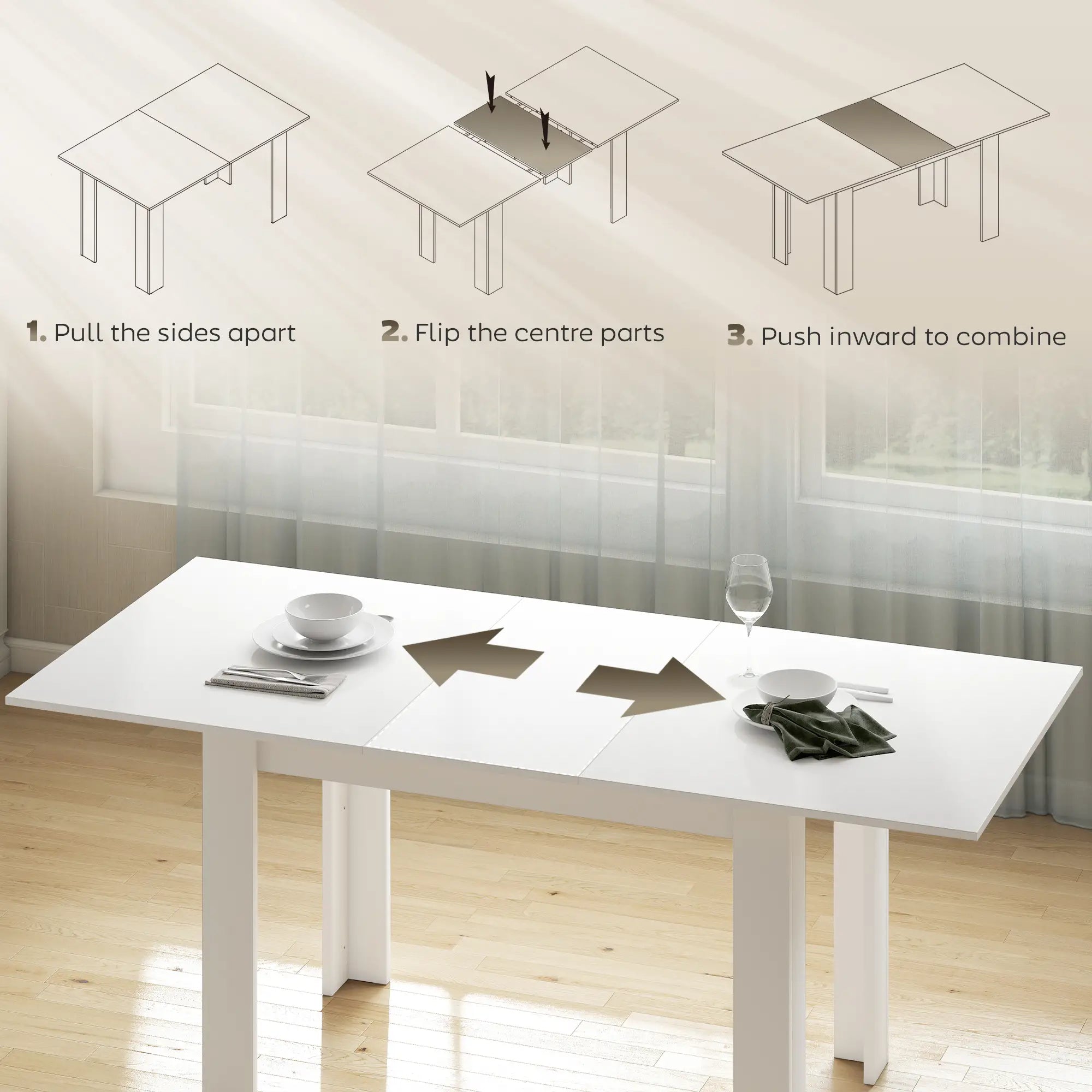 Modern Extendable Dining Table, 55.1 x 31.5 in, For 6-8 People, White Dining Tables at Gallery Canada