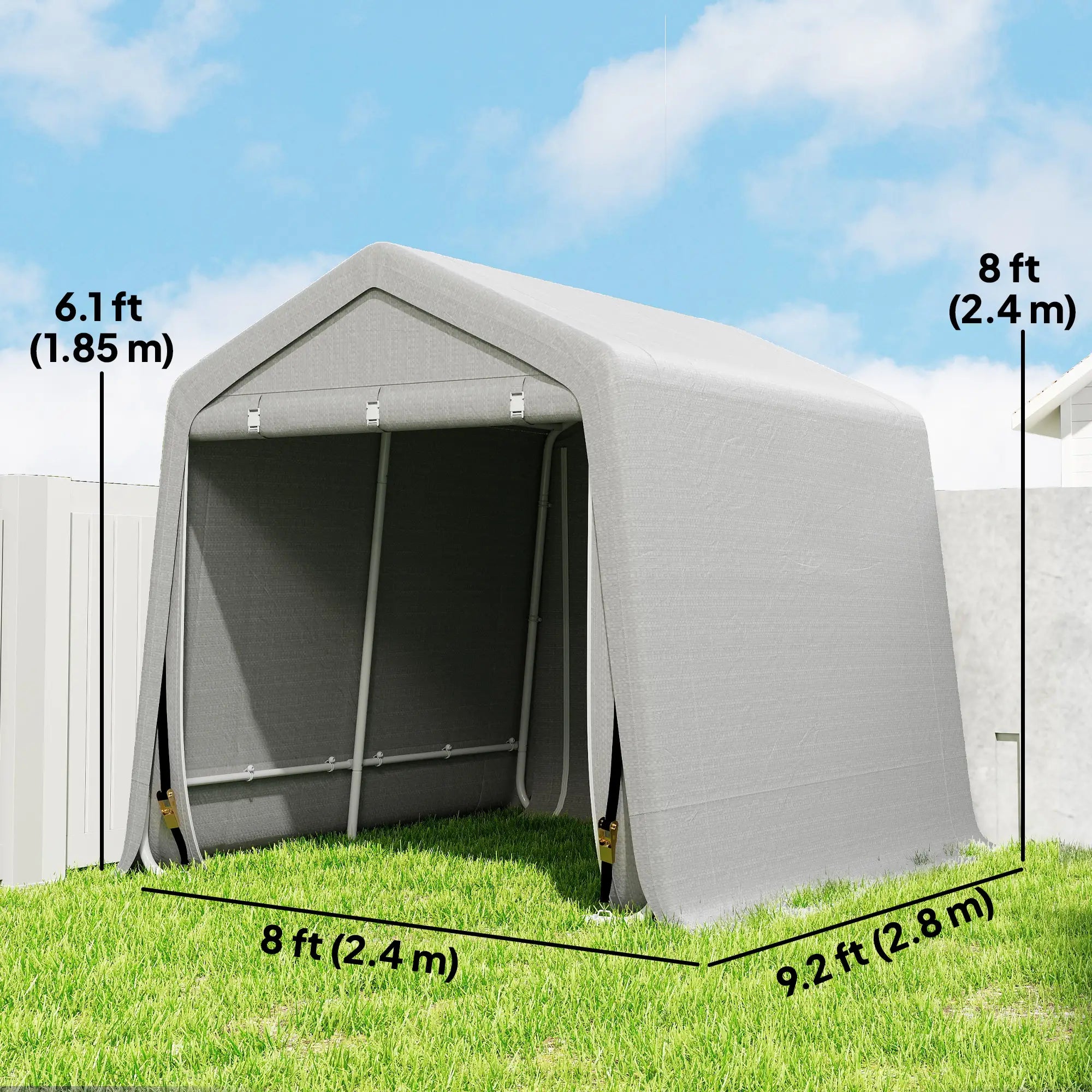 9.2' x 7.9' Garden Storage Tent, Metal Frame, Double Zipper Doors, Light Grey Portable Shed at Gallery Canada