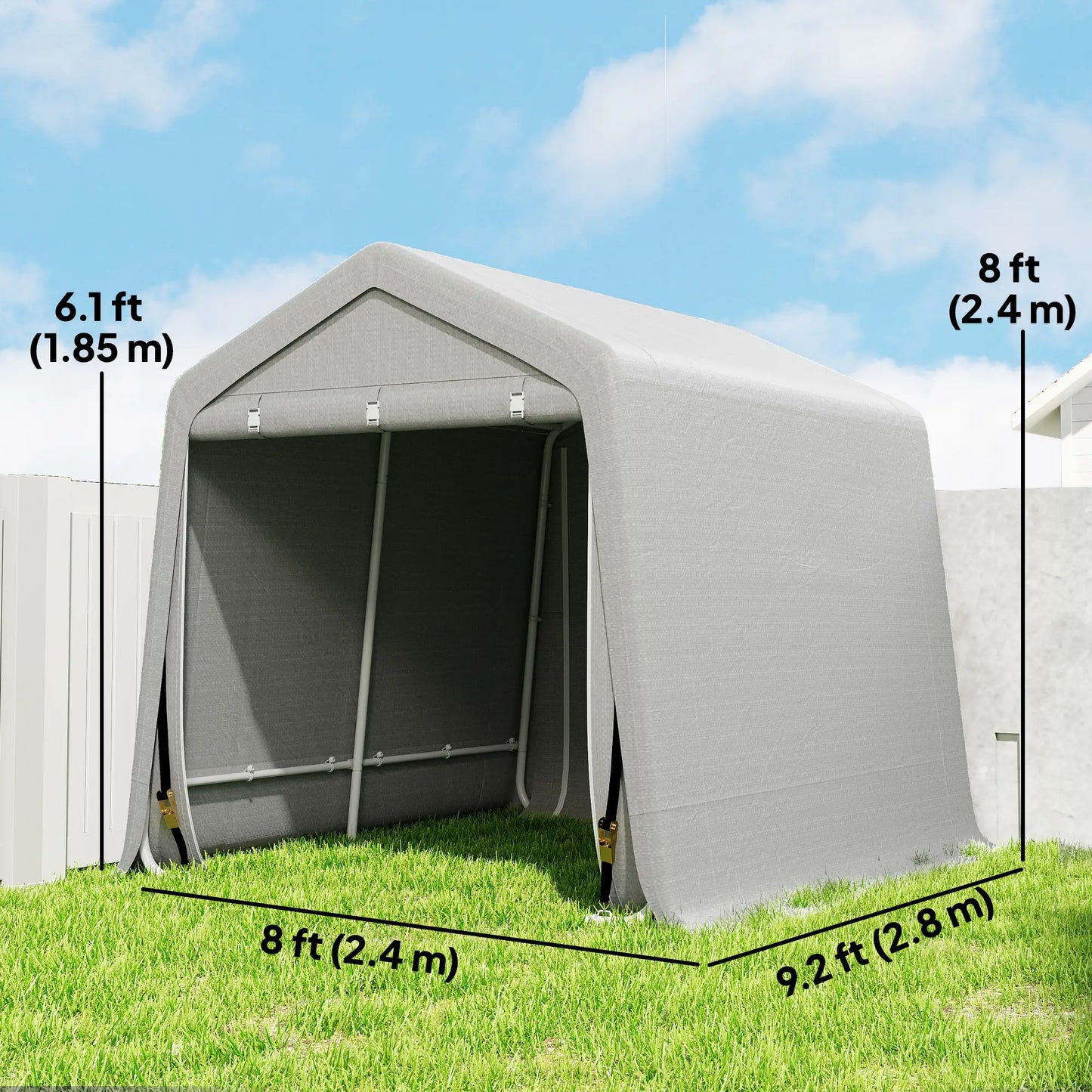 9.2' x 7.9' Garden Storage Tent, Metal Frame, Double Zipper Doors, Light Grey Portable Shed at Gallery Canada