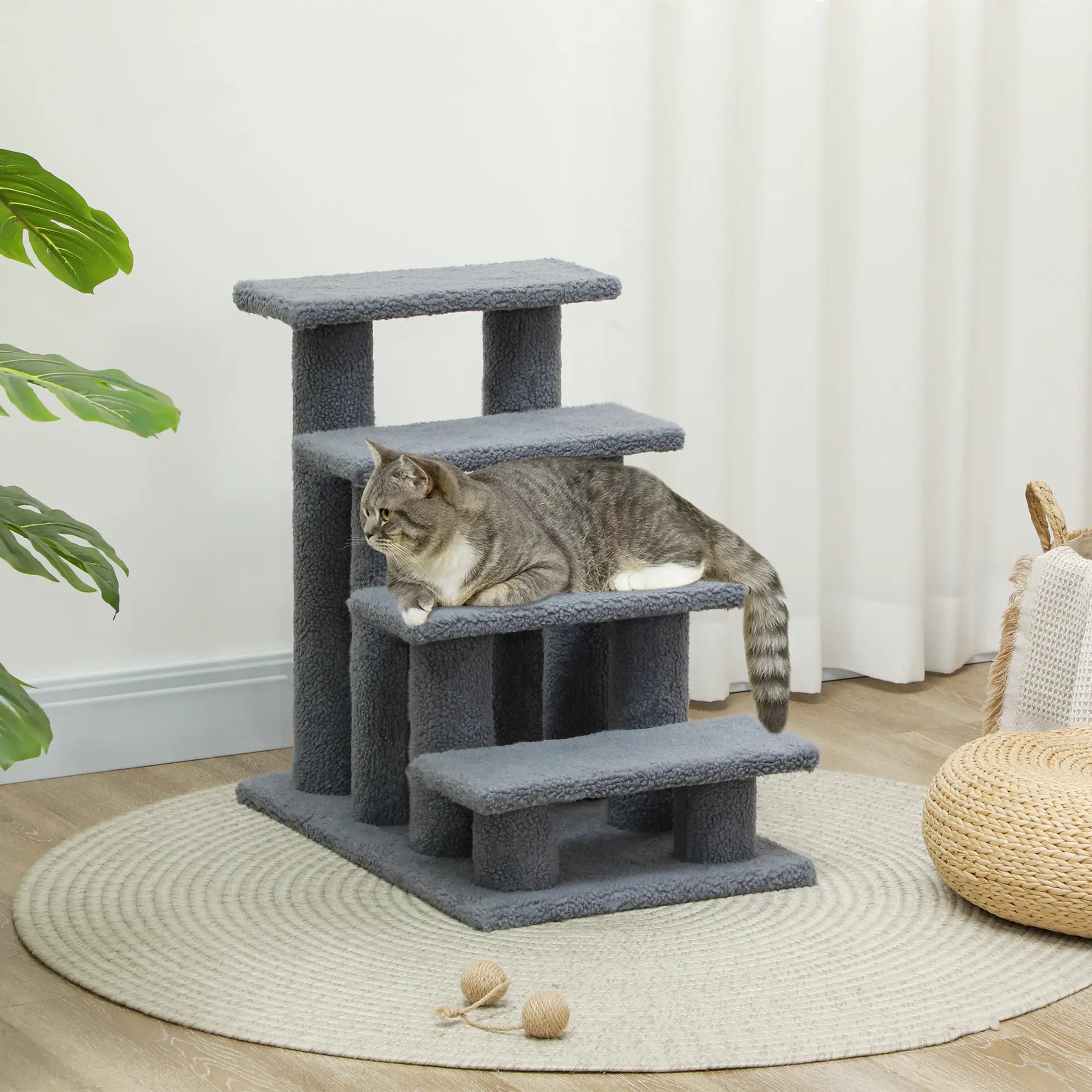 4-Step Carpeted Cat Scratching Post, Pet Stairs, Grey Cat Stairs at Gallery Canada
