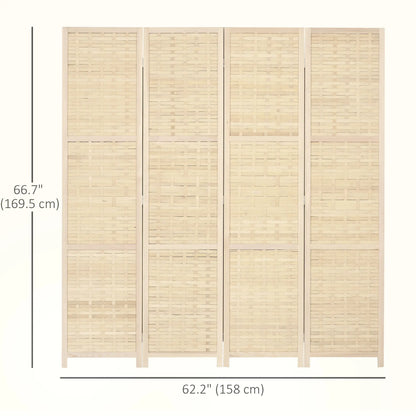 4-Panel Bamboo Room Divider, 5.6 FT, Natural Wood Privacy Screen Room Dividers at Gallery Canada