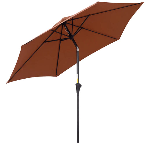 8.5FT Round Garden Parasol, 6 Ribs, Tilt Canopy, Crank Handle, Coffee
