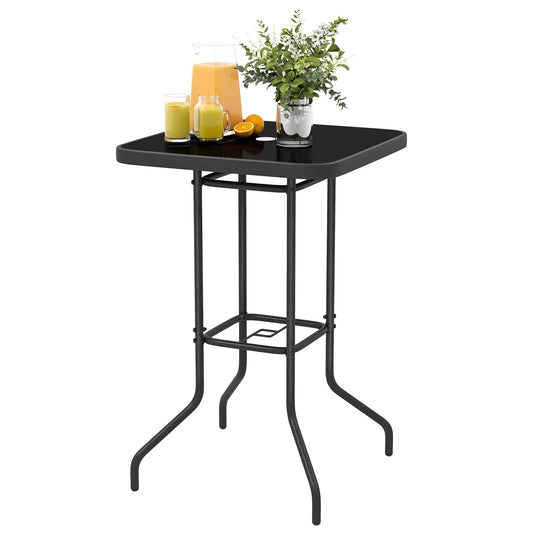 Outdoor Bar Table With Umbrella Hole, 41.3" Glass Top, Black Patio Dining Tables Black at Gallery Canada