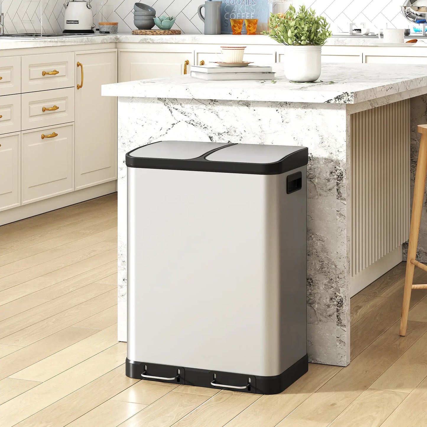 Kitchen Garbage Bin, 2 x 7.9 Gal, Soft-Close With Removable Buckets, Silver Small Kitchen Appliances at Gallery Canada