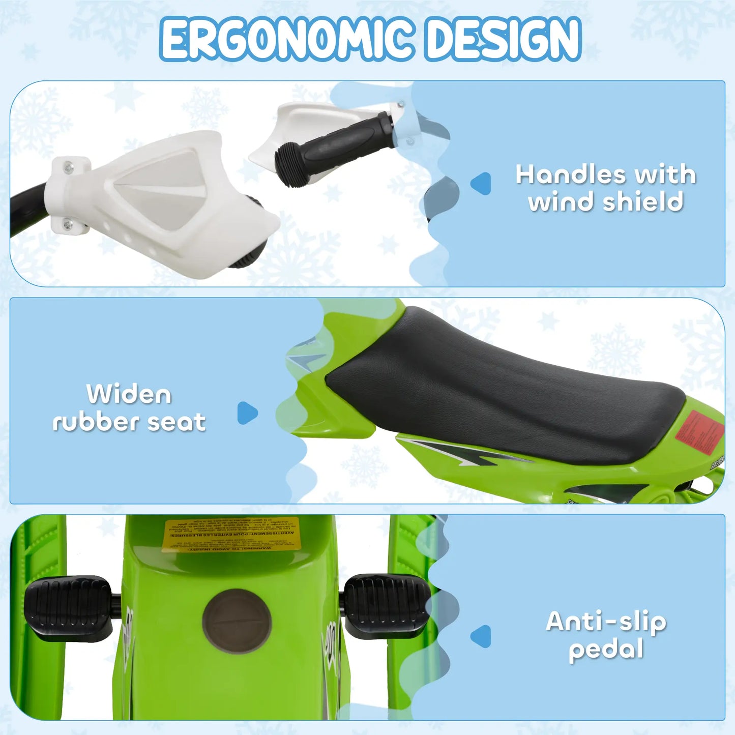 Kids Snow Sled with Padded Seat, Green Snow Scooters at Gallery Canada