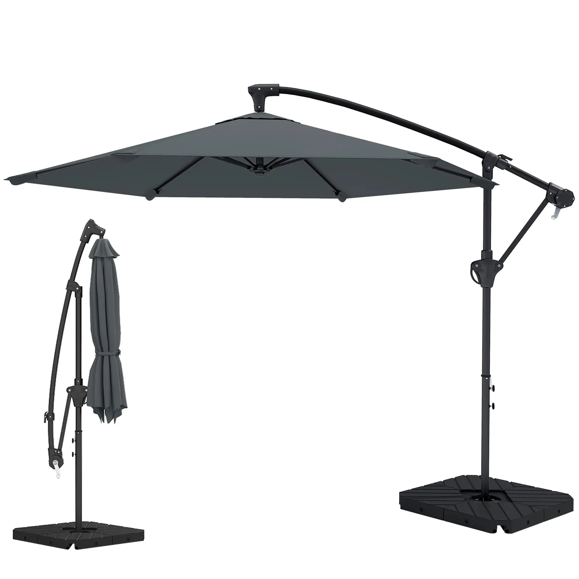 9.7 ft Offset Patio Umbrella, Water Sand Fillable Weights, Dark Grey Offset Cantilever Umbrellas Dark Grey at Gallery Canada