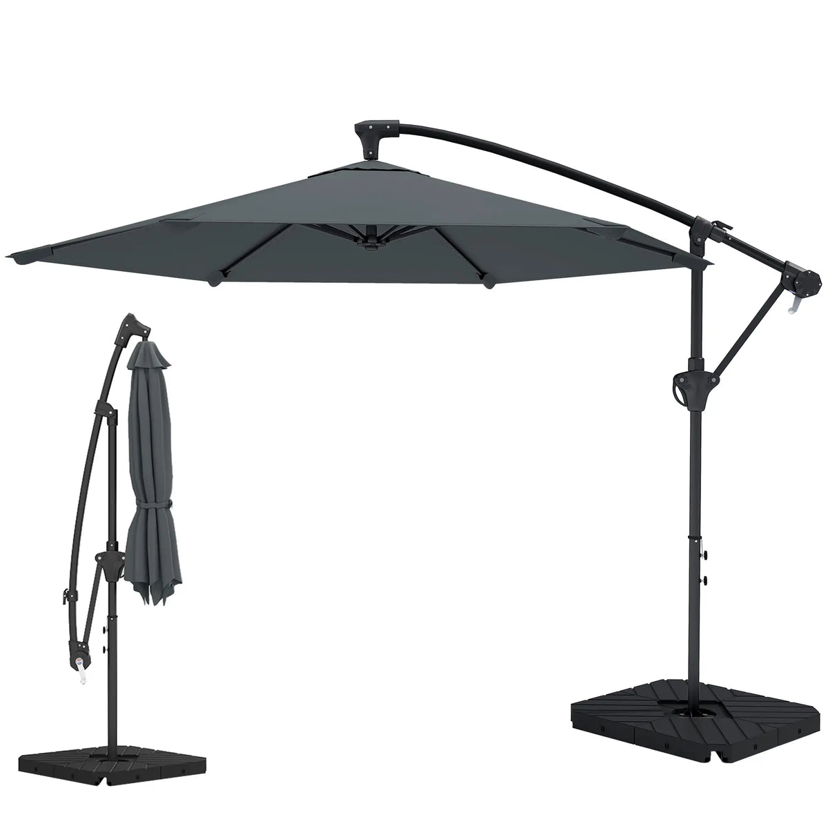 9.7 ft Offset Patio Umbrella, Water Sand Fillable Weights, Dark Grey Offset Cantilever Umbrellas Dark Grey at Gallery Canada