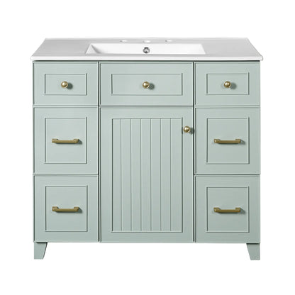 Bathroom Vanity, Ceramic Sink, Soft-Close Doors, 36" L x 18" W x 34" H, Green Sink Cabinets Green at Gallery Canada