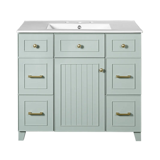 Bathroom Vanity, Ceramic Sink, Soft-Close Doors, 36" L x 18" W x 34" H, Green Sink Cabinets Green at Gallery Canada