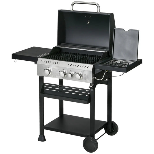 38,000 BTU Propane Gas Grill, 3 Burners, Side Burner, Warming Rack, Black Propane Gas Grills Black, Silver at Gallery Canada