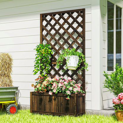 2.4 x 1 x 4.9 ft Wooden Pine Trough Planter with Trellis, Carbonized Wooden Planter Boxes at Gallery Canada
