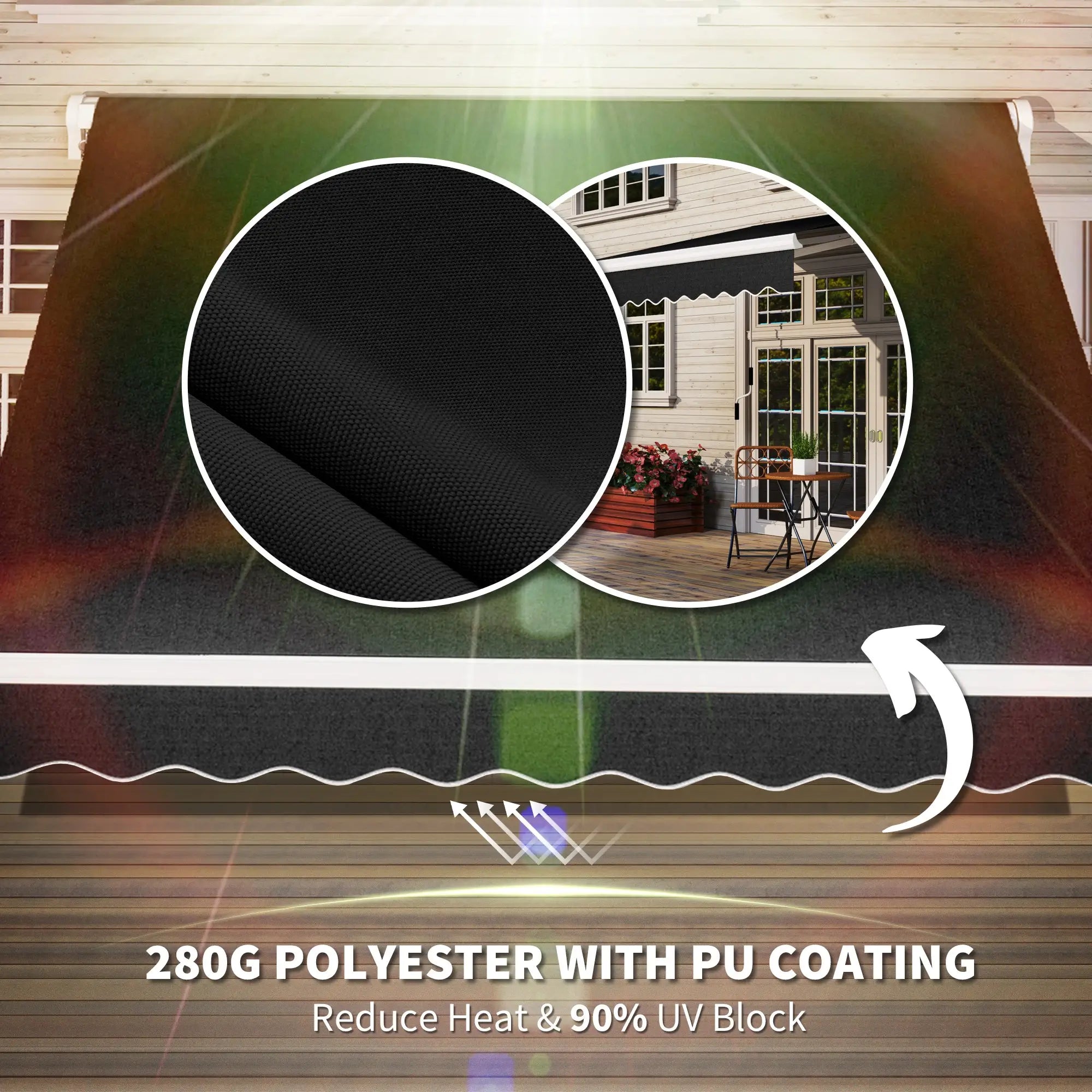 8'x7' Manual Retractable Patio Awning, Sun Shade, Black Door Awnings at Gallery Canada