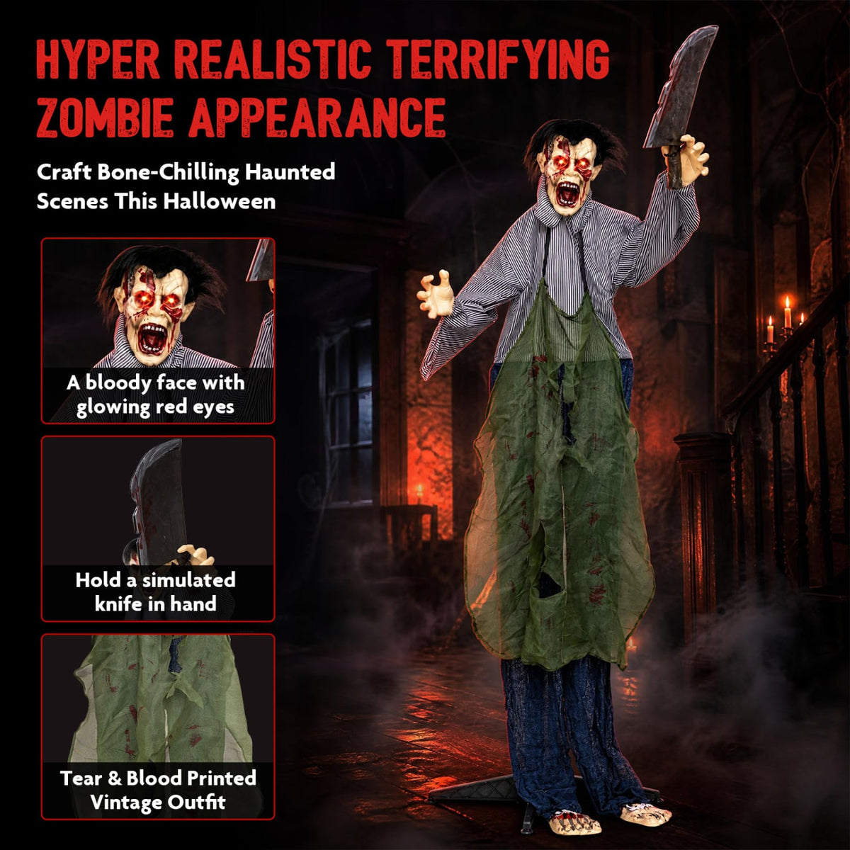 Zombie Halloween Outdoor Decoration, Glowing Eyes