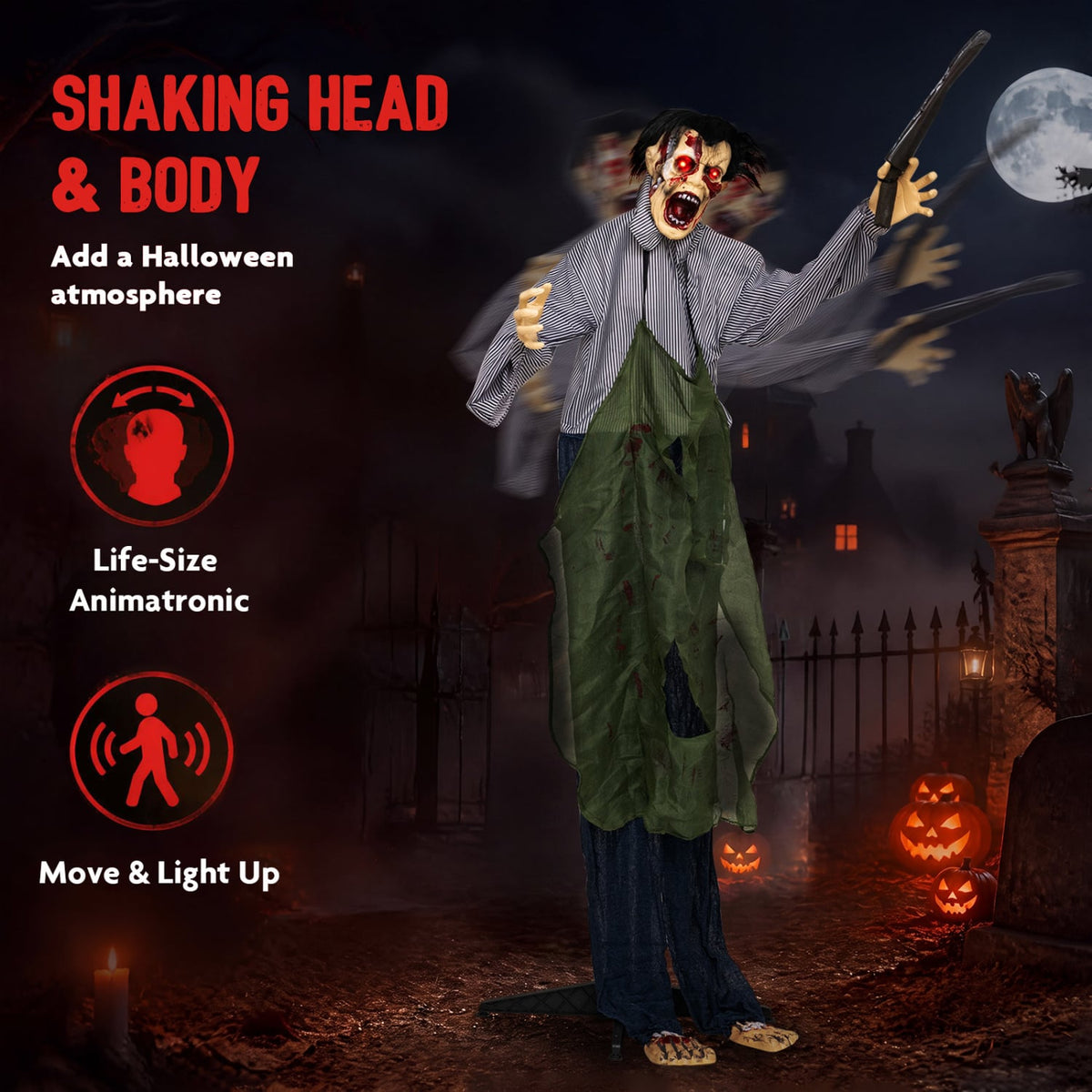 Zombie Halloween Outdoor Decoration, Glowing Eyes