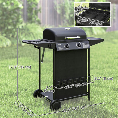 2+1 Burner Propane Gas BBQ Grill, Portable With Side Burner, Thermometer, Black Propane Gas Grills at Gallery Canada