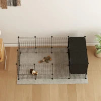 Cage pour cochon d'Inde, 31 panneaux, cabanes surélevées, tapis antidérapants, noir