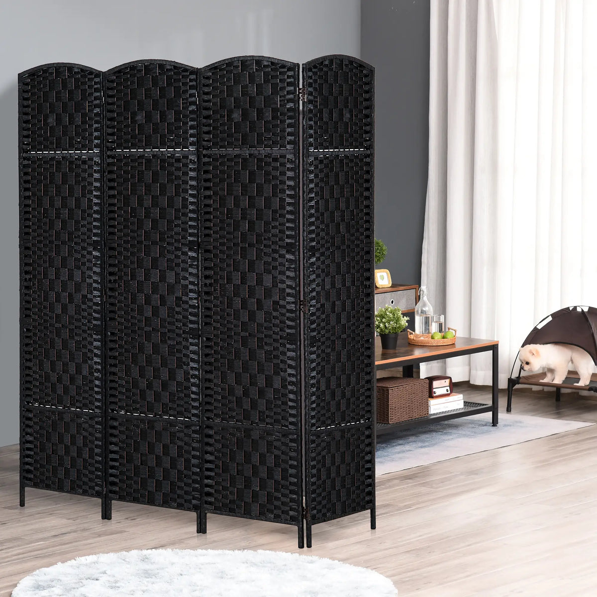 6ft Folding Room Divider, 4 Panel Wooden Frame, Black Room Dividers at Gallery Canada