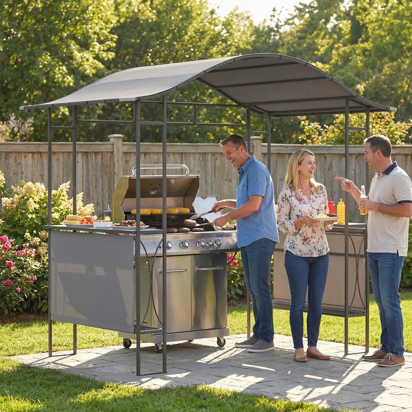 8' x 5' Grill Gazebo Canopy, Outdoor BBQ Shelter, Dark Grey BBQ Grill Gazebos at Gallery Canada