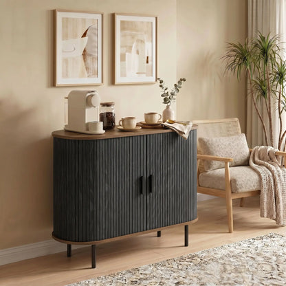 Wood Grain Sideboard With Curved Tambour Doors, Brown