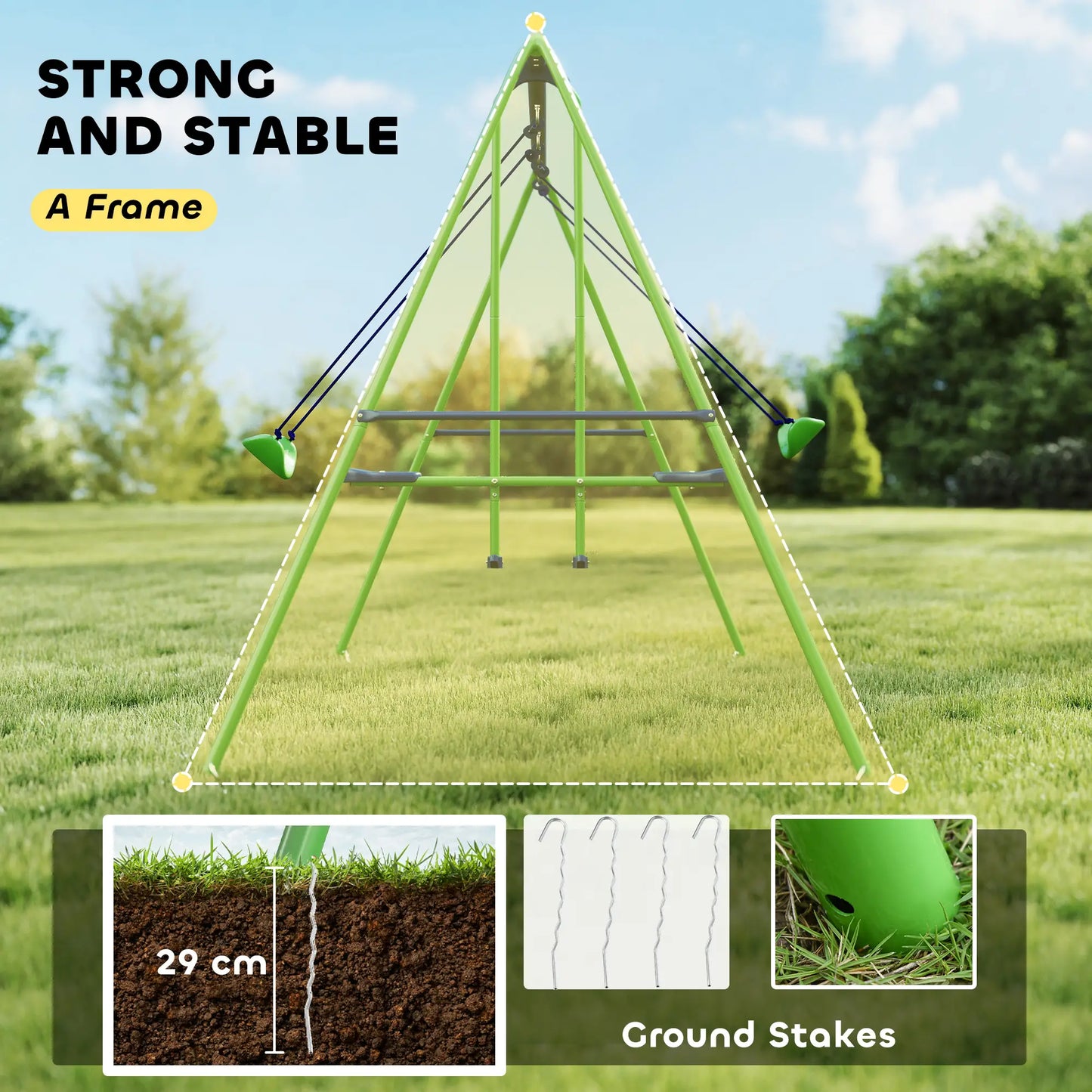 3 in 1 Metal Swing Set, Double Swings, Glider, Green Gym Sets & Swings at Gallery Canada