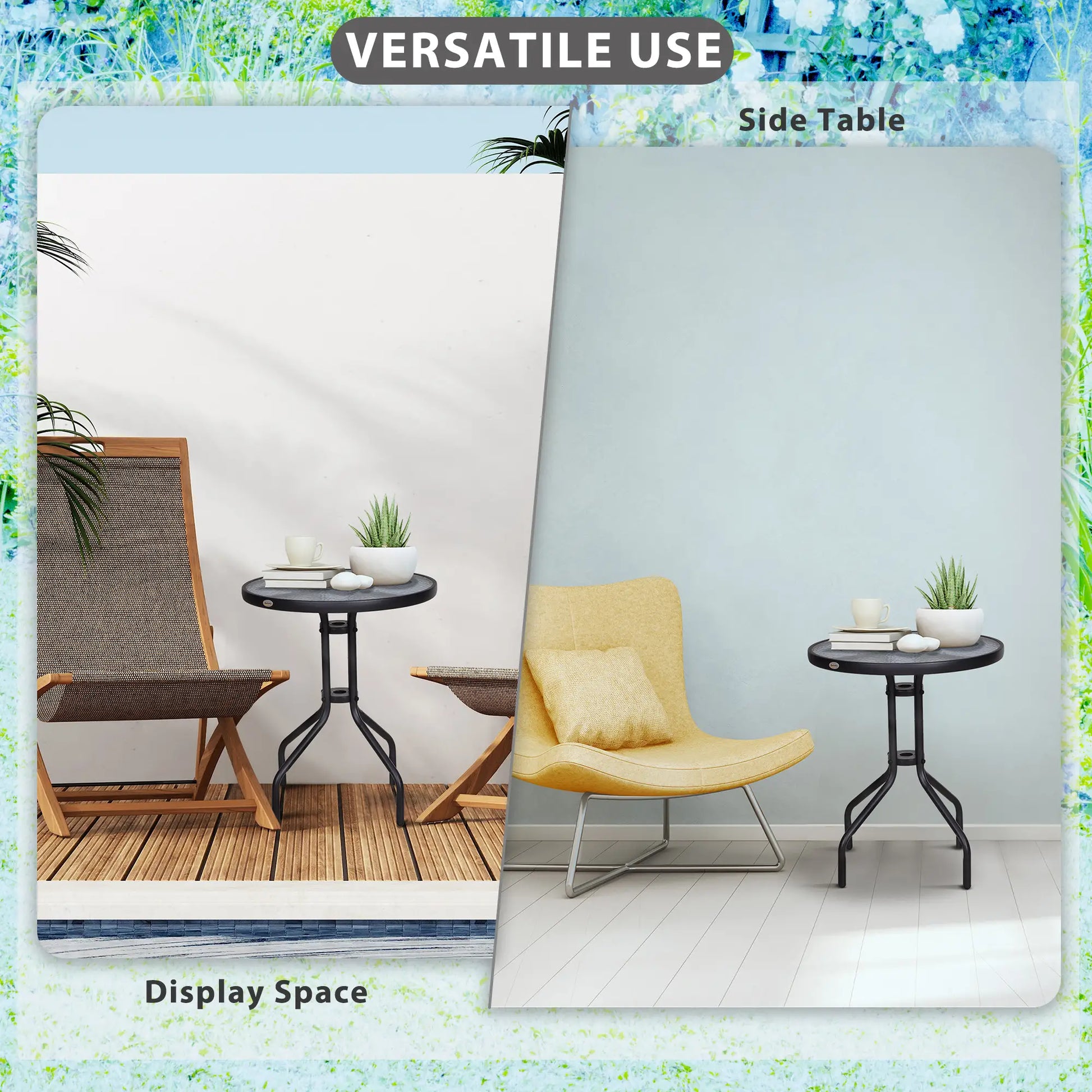 24" Round Patio Table, Tempered Glass Top, Steel Frame, Outdoor Dining Patio Side Tables at Gallery Canada