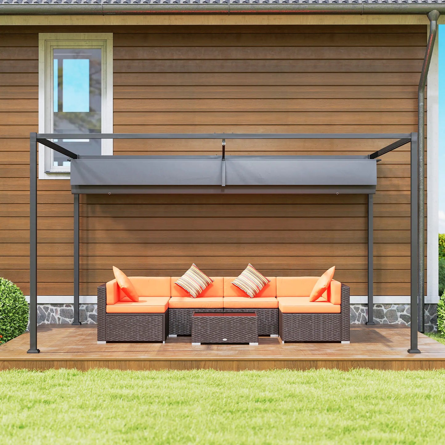 13' x 10' Patio Pergola, Retractable Canopy, Dark Grey Pergolas at Gallery Canada
